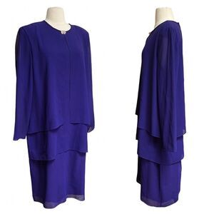 Vintage 80s Plus Size Violet Drapey Aurora Borealis Brooch Tiered Cocktail Dress